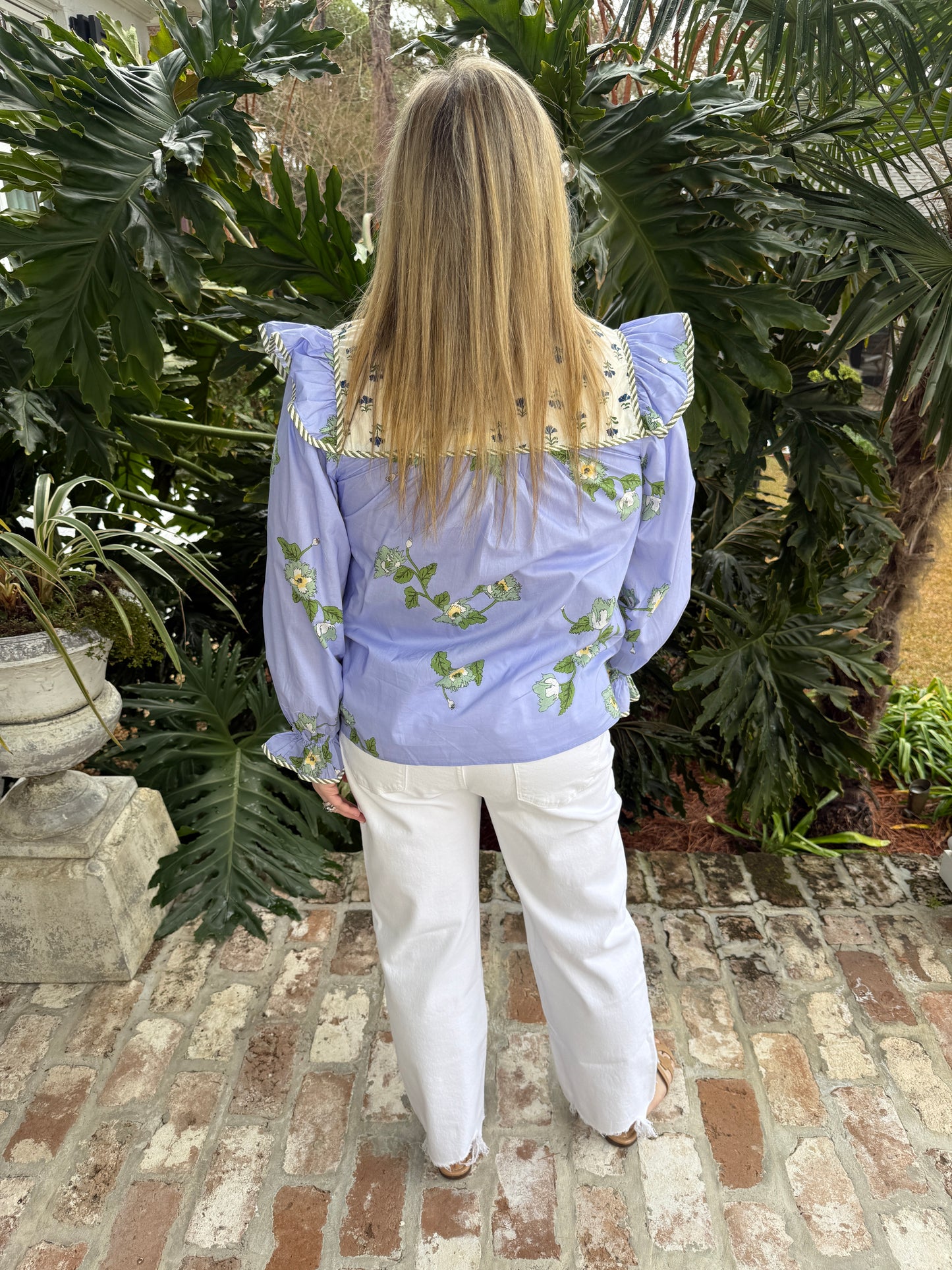 Caroline Mixed Floral Print Blue Top