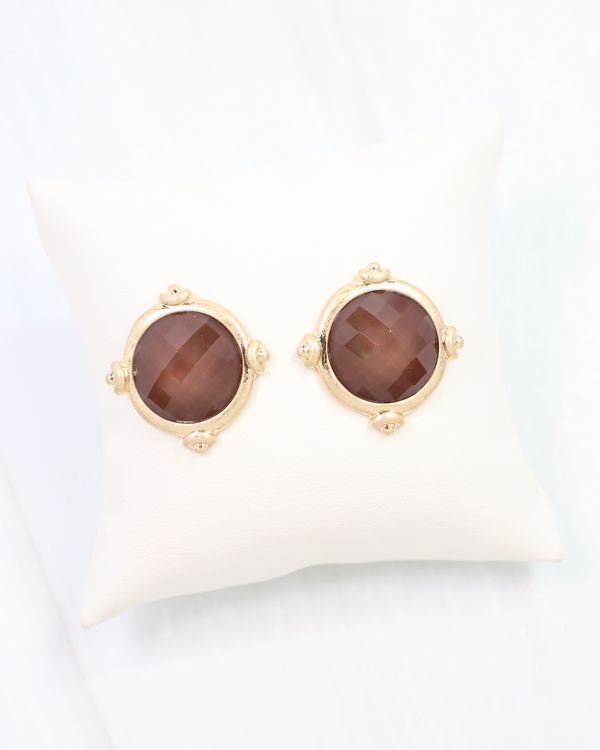 Melani Faceted Stud Earring Brown