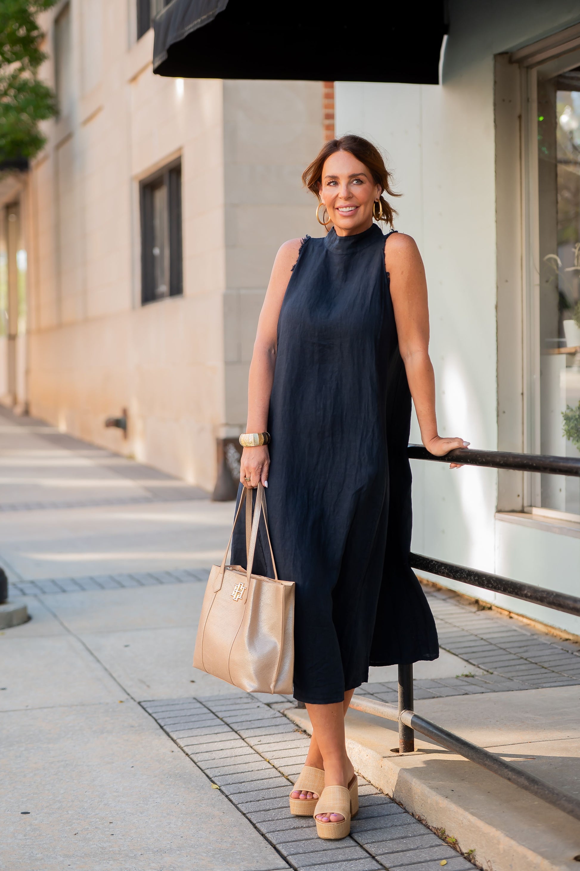 Madrid Mock Neck Linen Dress