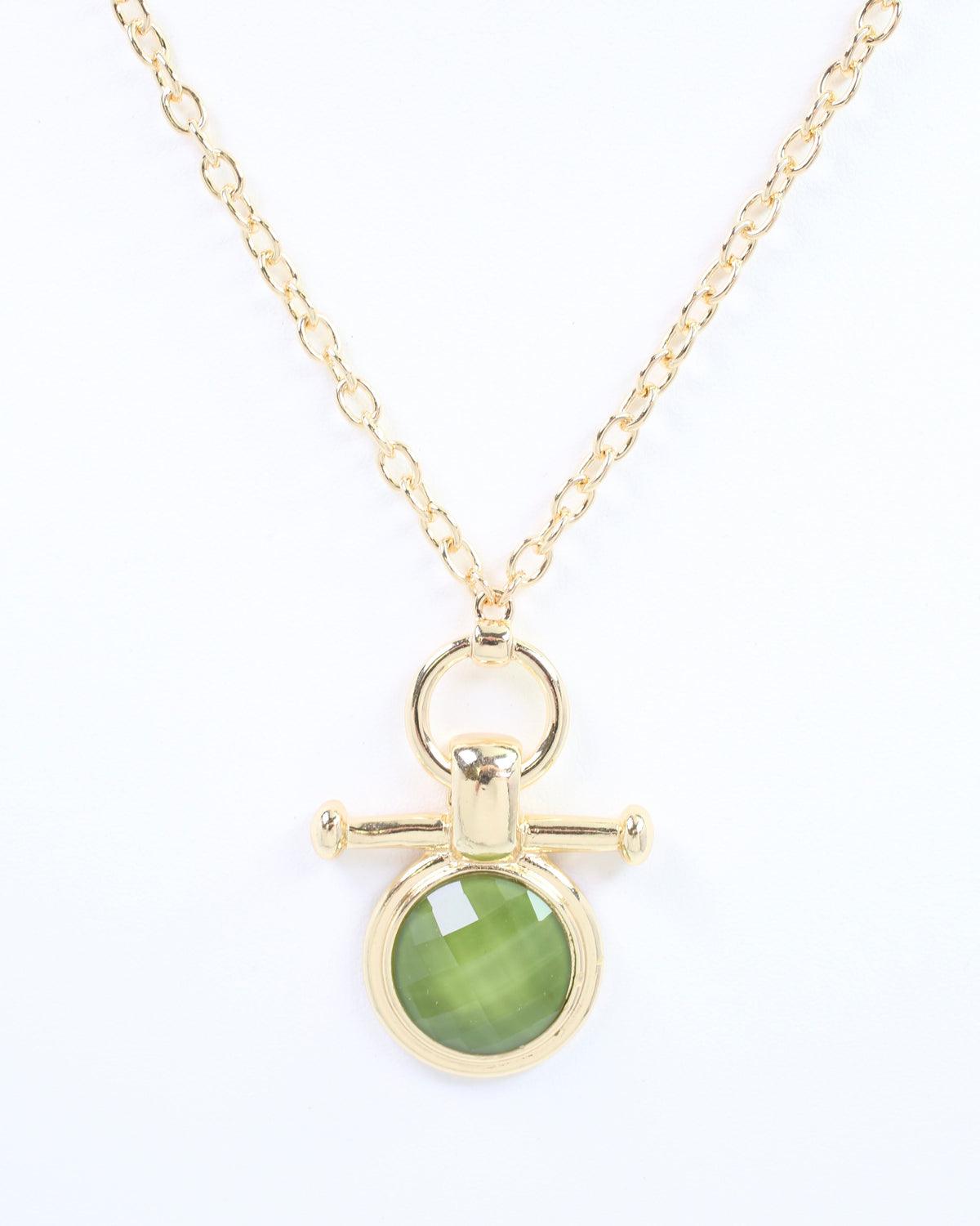 Meera Faceted Pendant Link Necklace Olive