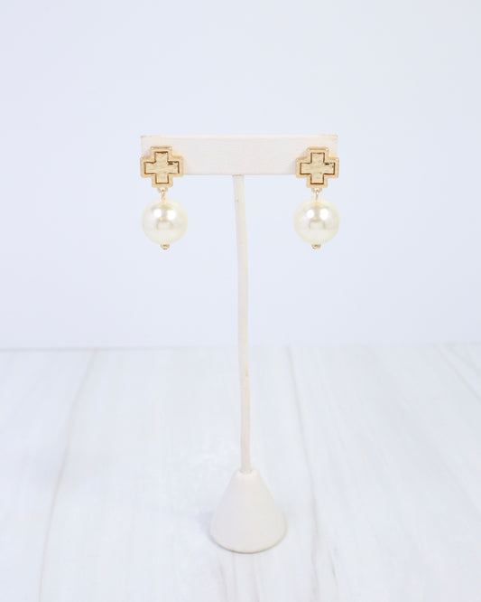 Saint Cloud Cross and Pearl Earring Gold
