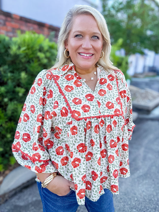 Fall Floral Print Long Sleeve Top