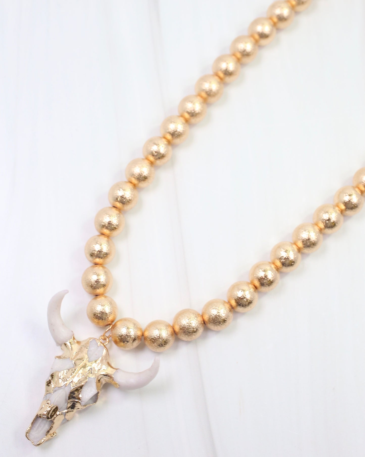 Parkes Beaded Bull Necklace Gold