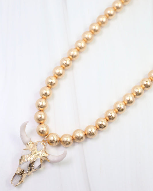 Parkes Beaded Bull Necklace Gold