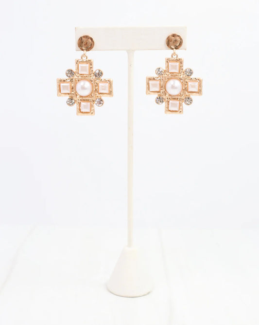 Anna K Pearl and Crystal Earring Worn Gold