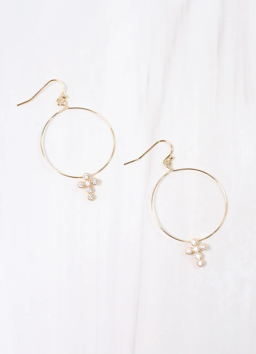 Cassidey CZ Cross Hoop Earring GOLD