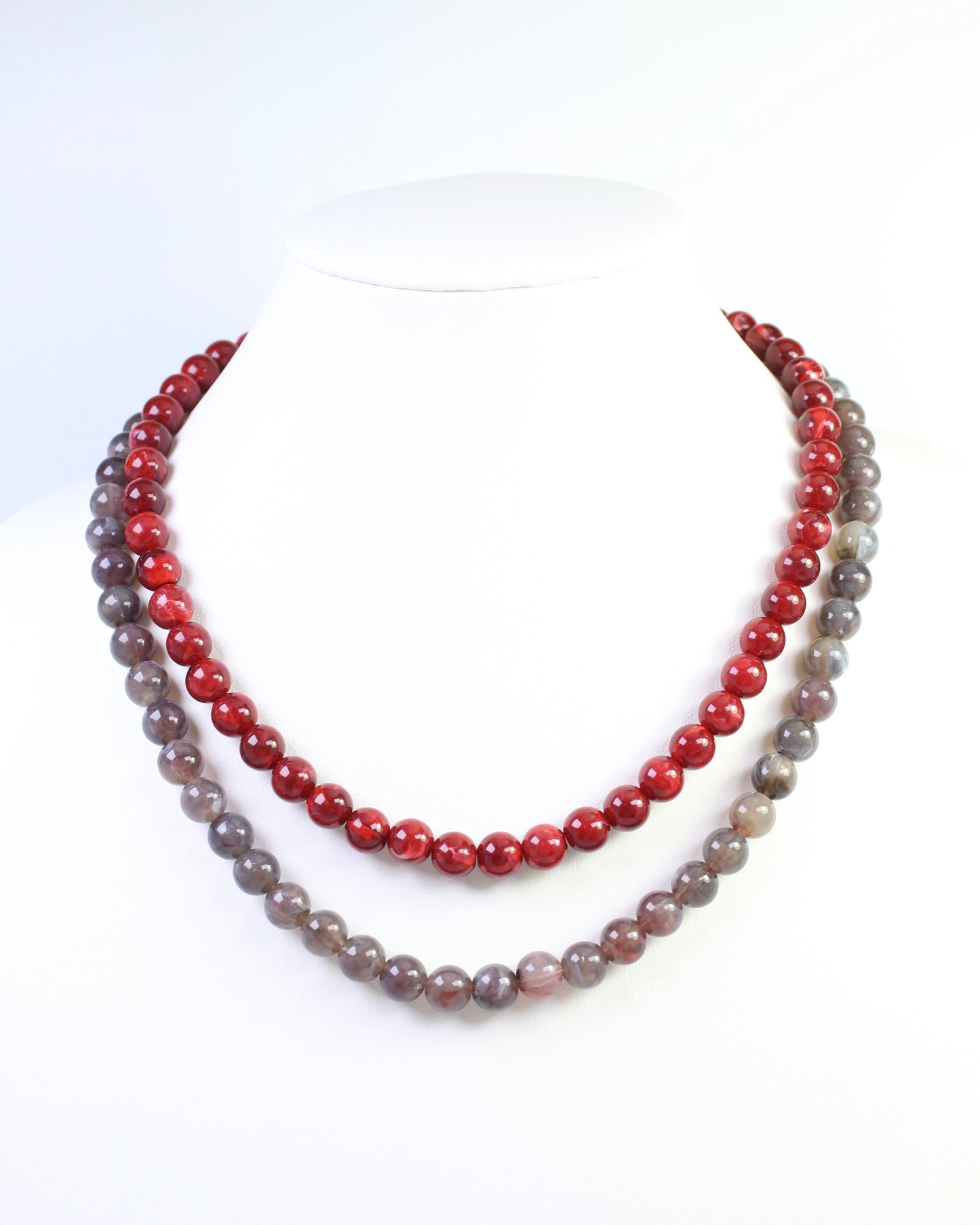 Valencia Beaded Necklace Burgundy Gray