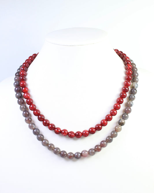 Valencia Beaded Necklace Burgundy Gray