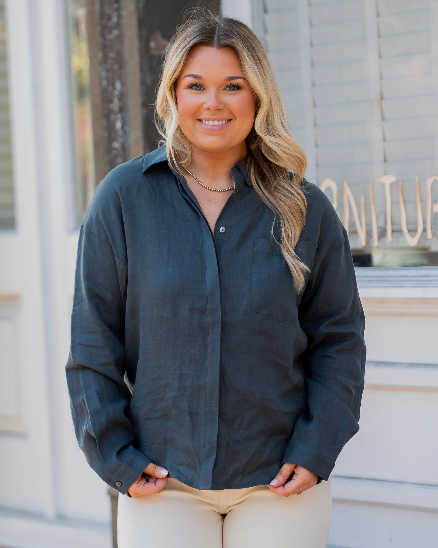 Jackson Linen Blouse - Teal