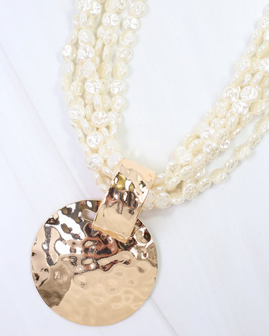 Mirri Layered Pearl Necklace with Pendant Cream