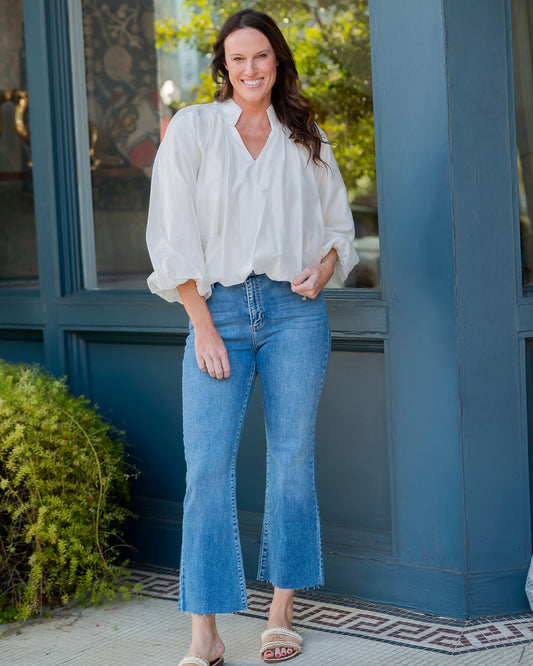 Coast Bubble Hem Top-Ecru