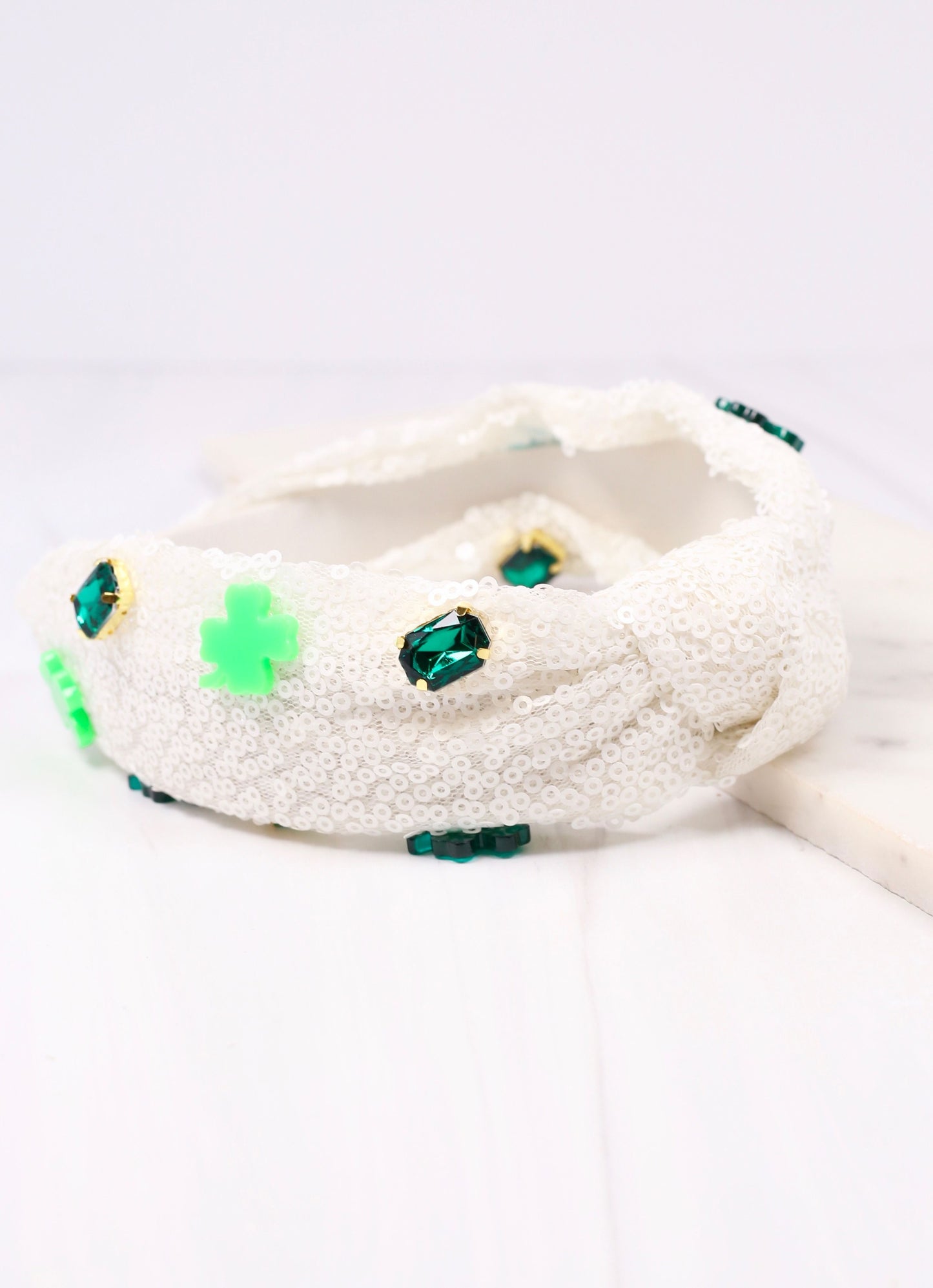 Sequin Shamrock Headband White