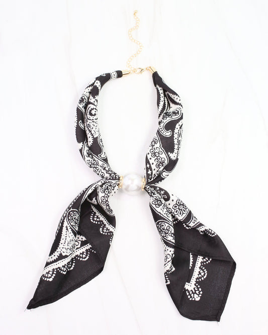 Vanessa Adjustable Pearl Scarf Necklace Black