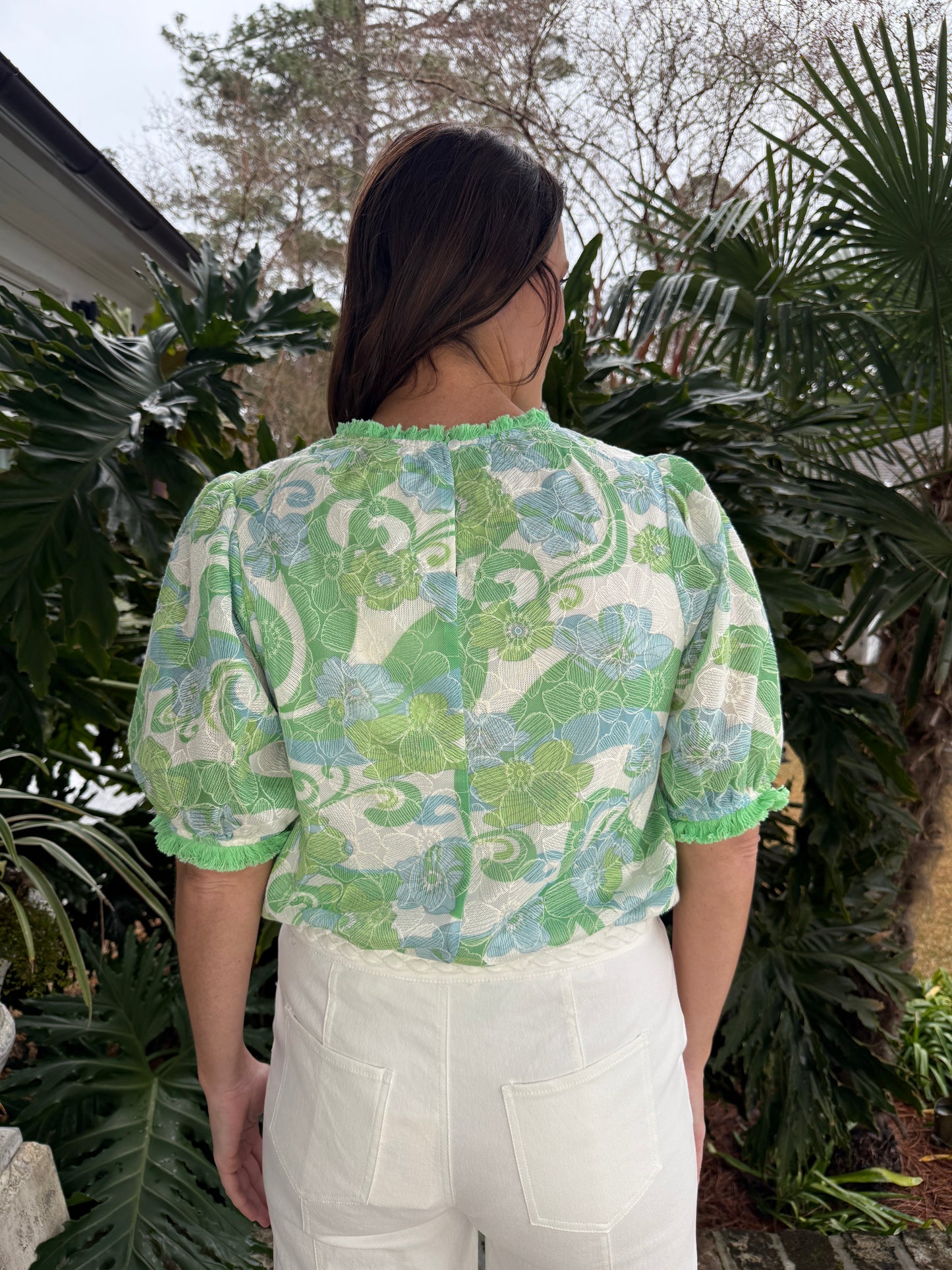 Pollie Green Floral Embroidered Lace Top