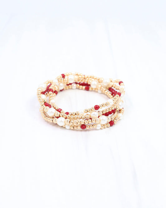 Maneh Beaded Bracelet Set Burgundy
