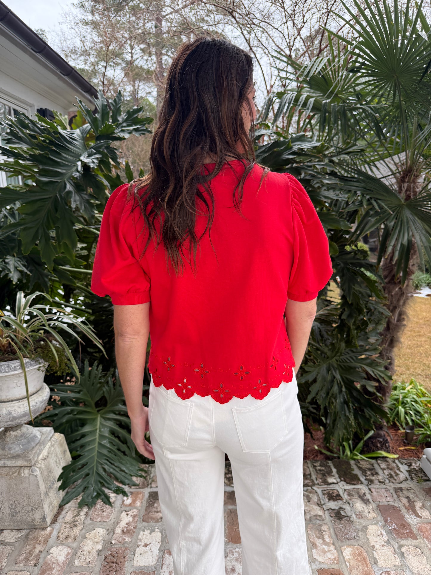 Lovely Red Short Puff Sleeve Top