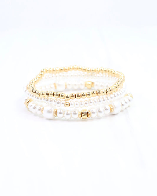 Devin Beaded Stretch Bracelet Set Pearl