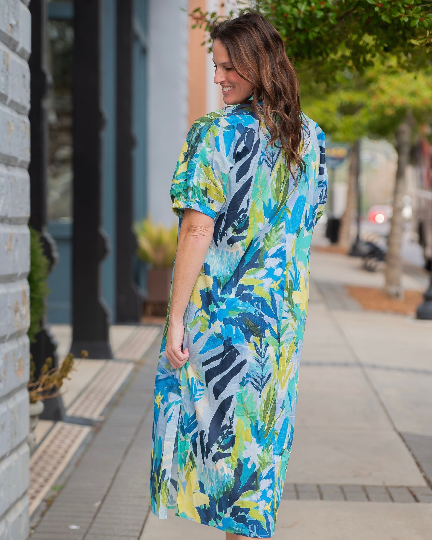 Violet Leaf Print Dolman Sleeve Dress