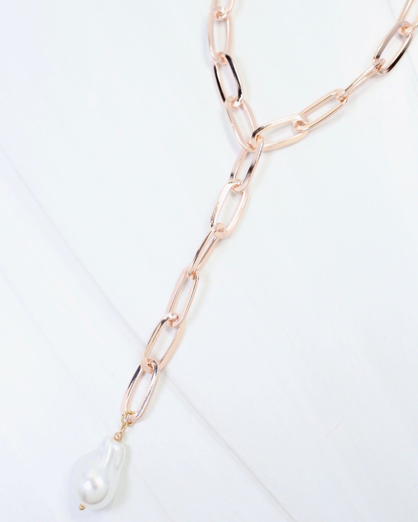 Olean Baroque Pearl Link Y Necklace Gold