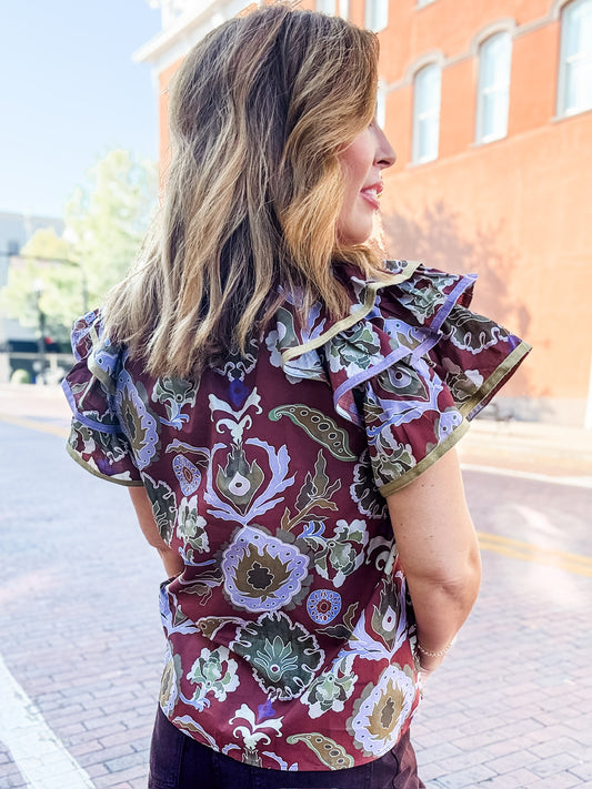 Leighla Floral Top- Garnet