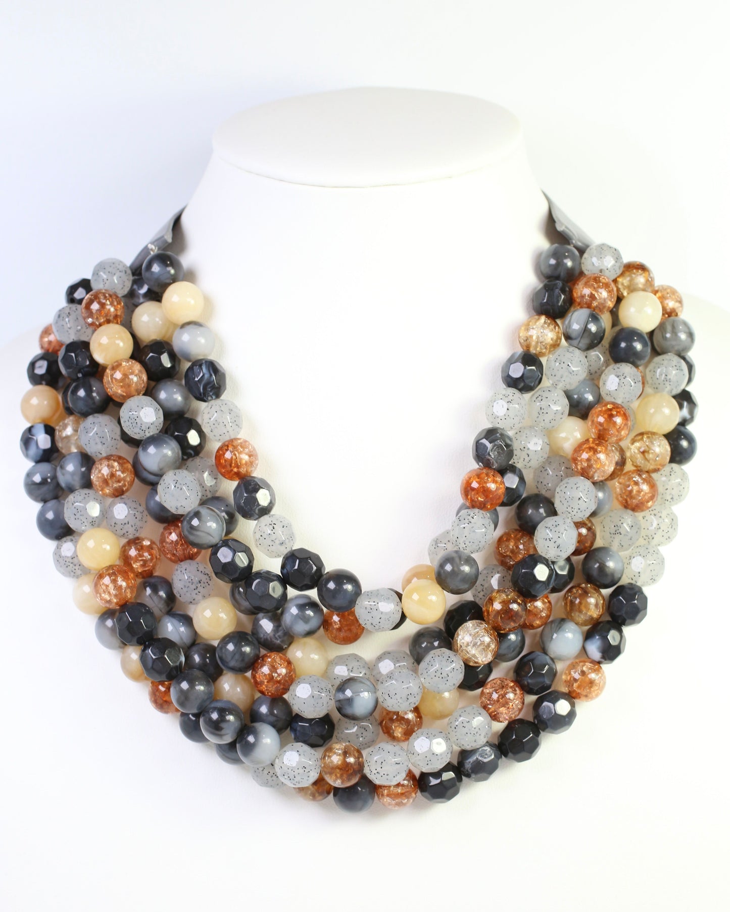 Kayden Beaded Layered Necklace Grey Multi