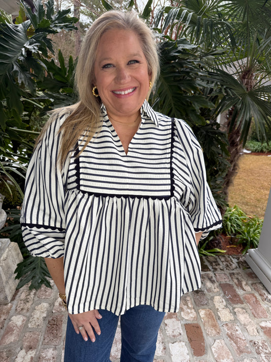 Sailed Away Navy Stripe Top