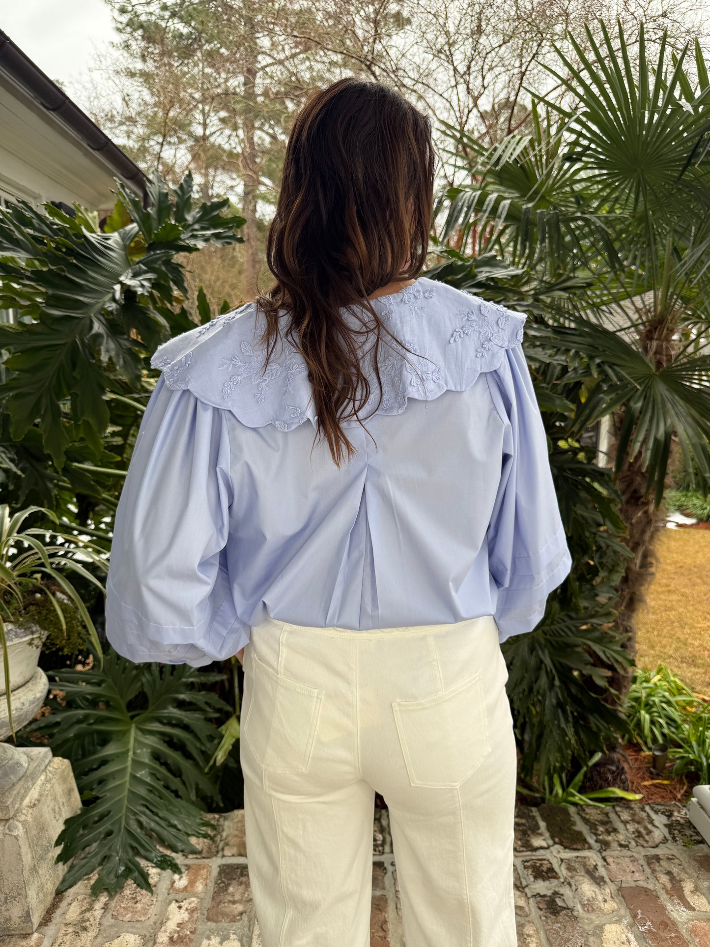 Scalloped Oversized Collar Top Blue