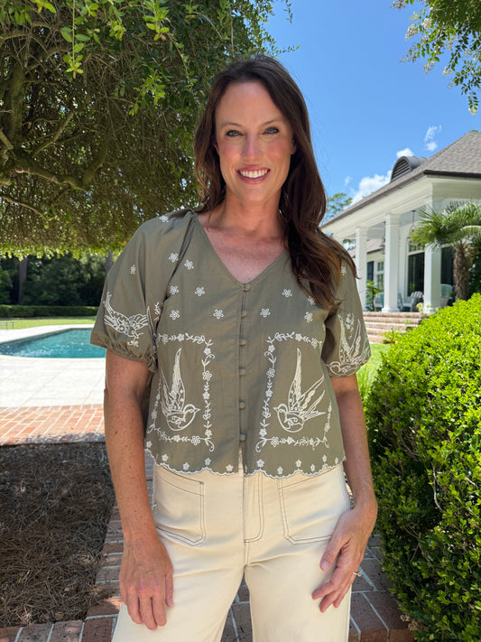 Chauncey Embroidered Puff Sleeve Top
