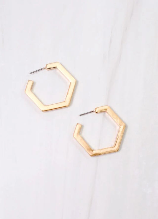 Moore Hexagon Hoop Earring MATTE GOLD