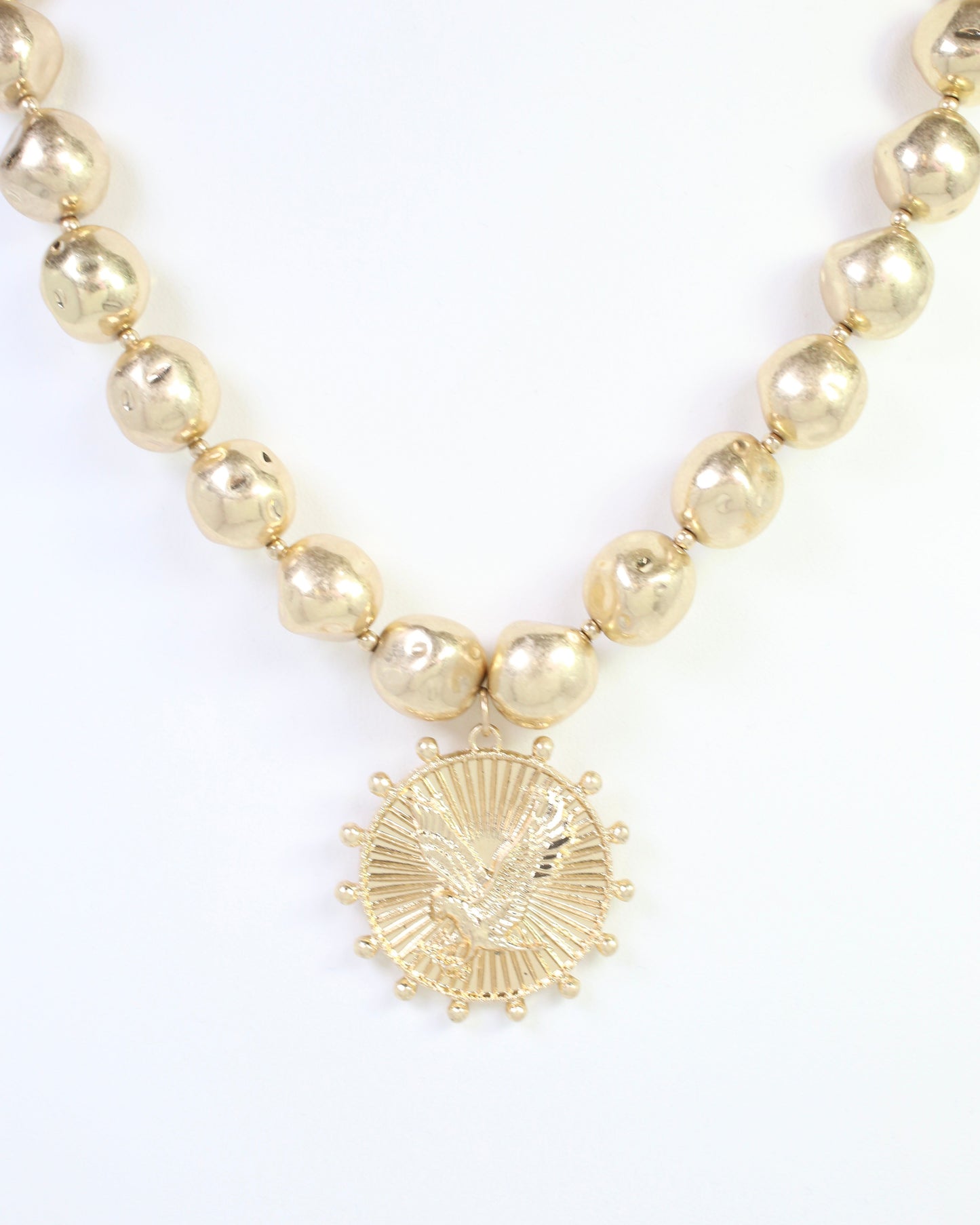 Carmen Beaded Coin Necklace-Eagle Worn Gold