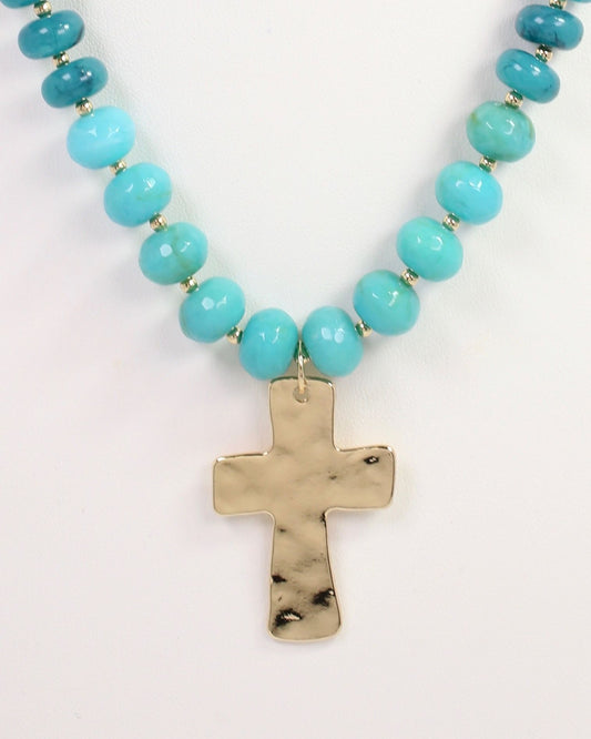 Berkeley Stone Beaded Cross Necklace Turquoise