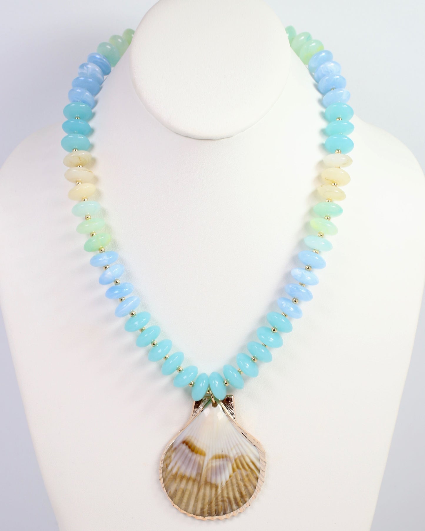 Brea Stone Beaded Shell Necklace Aqua