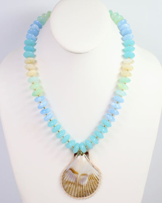 Brea Stone Beaded Shell Necklace Aqua