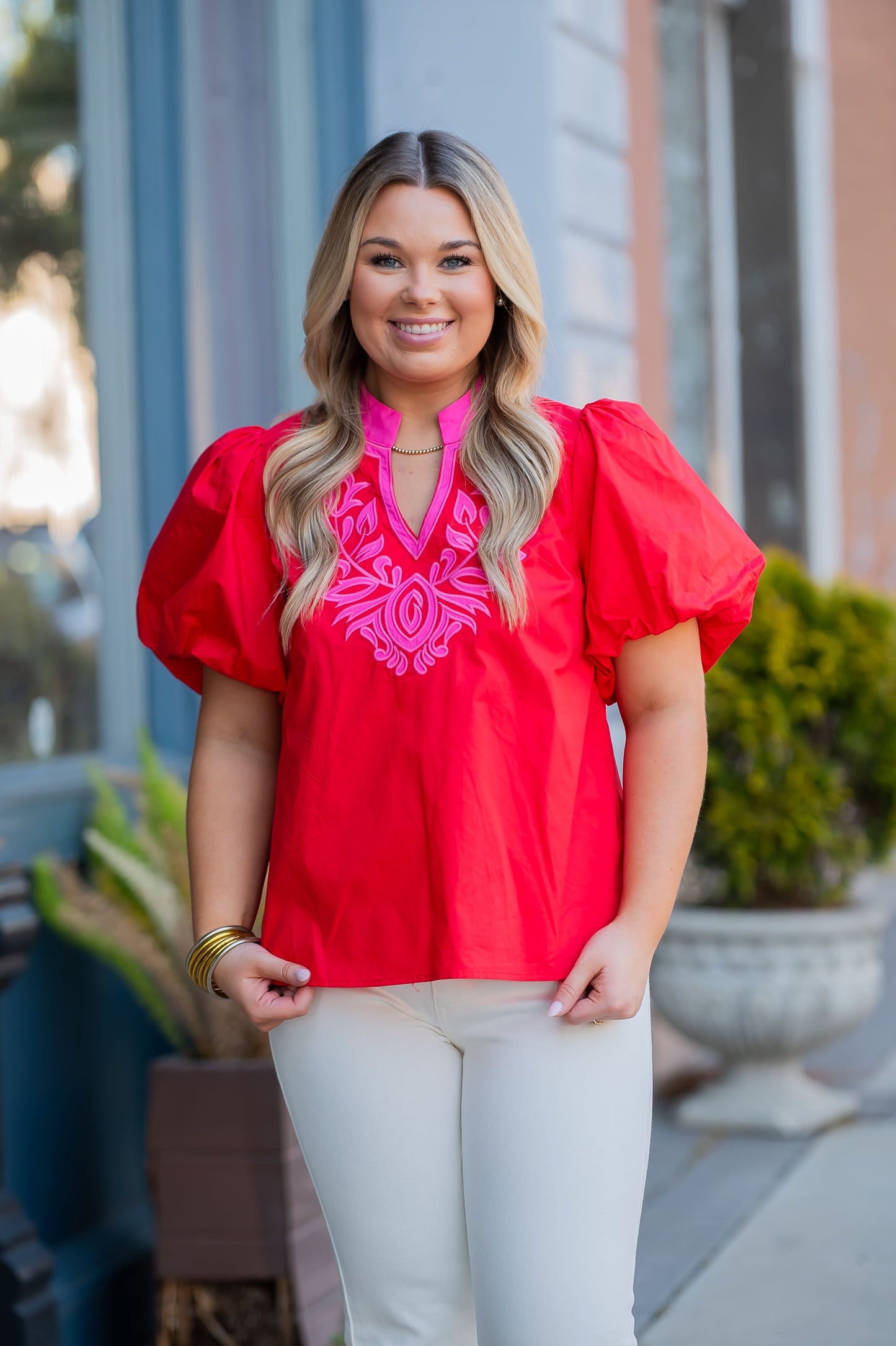 Dee Floral Applique V-Neck Top