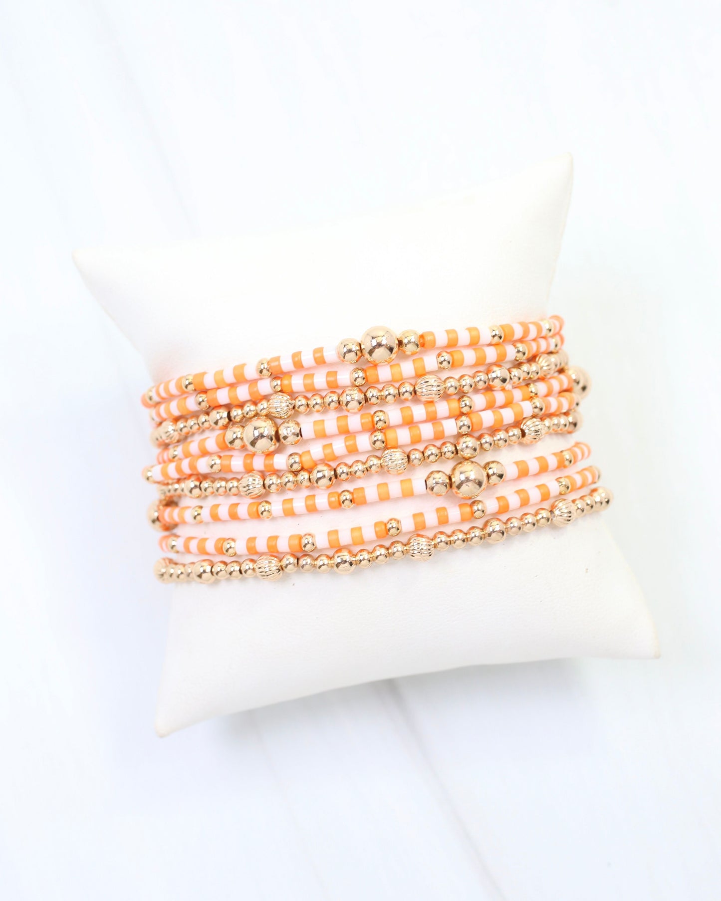 Renee Beaded Bracelet Set Orange White