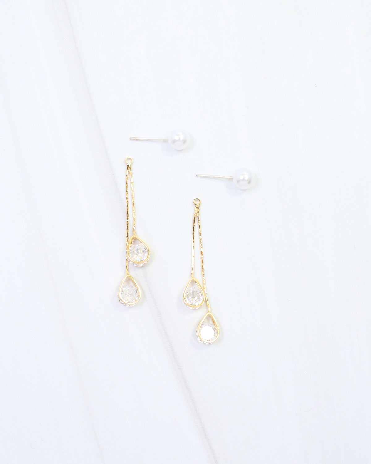 Nara Pearl CZ Dangle Earring WR Gold