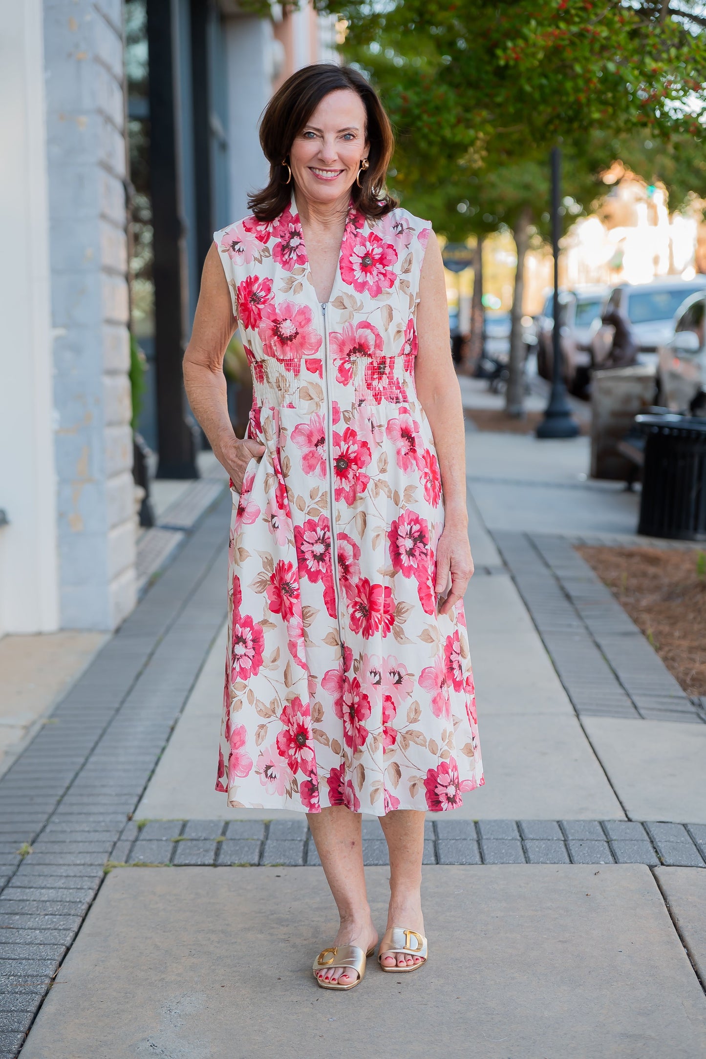 Camille Floral Print Zip Down Dress