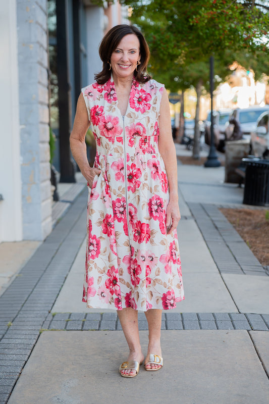Camille Floral Print Zip Down Dress