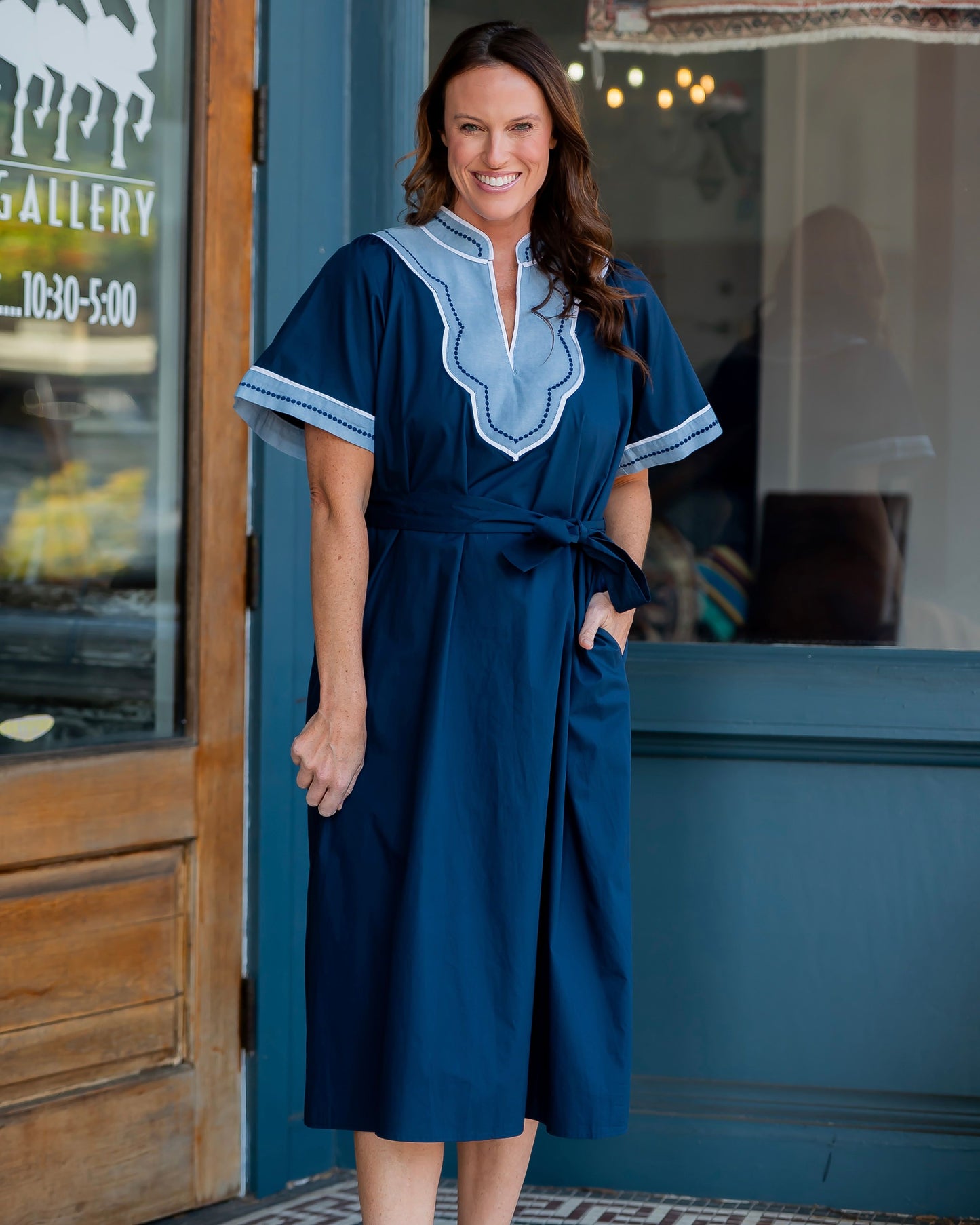 Davenport V-neck Dress-Navy