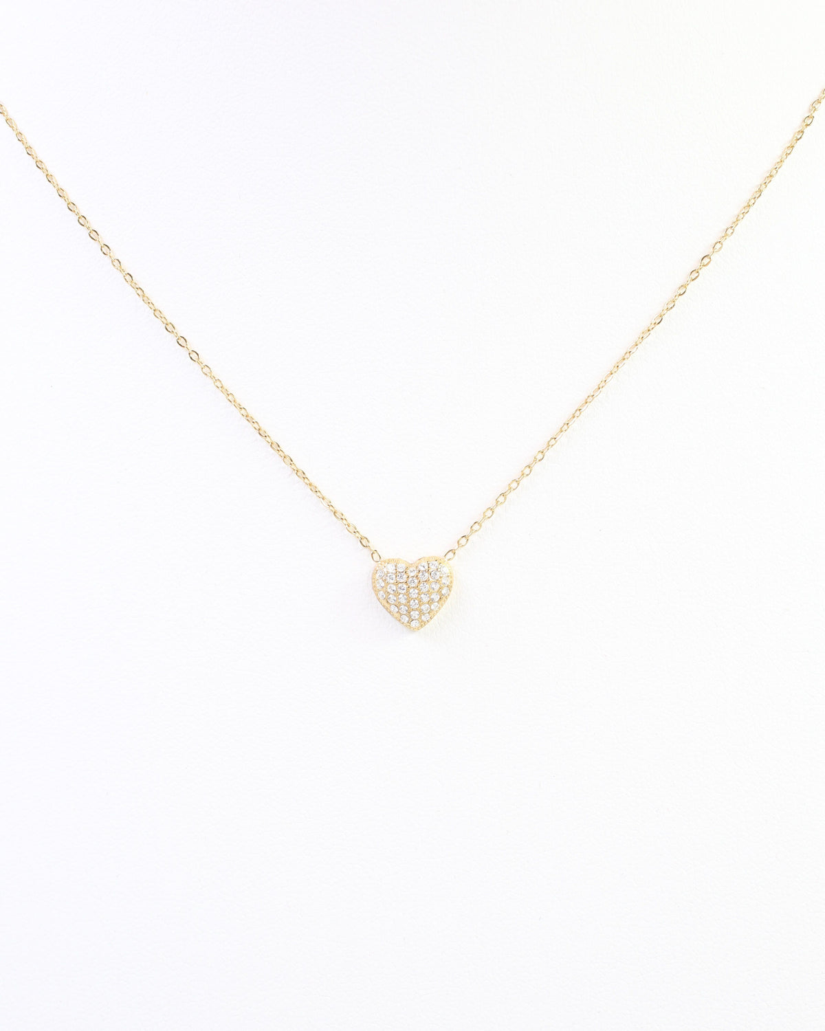 Marlena Puffy Heart Pave Necklace WP Gold