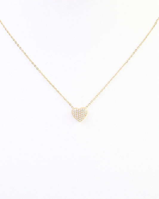Marlena Puffy Heart Pave Necklace WP Gold