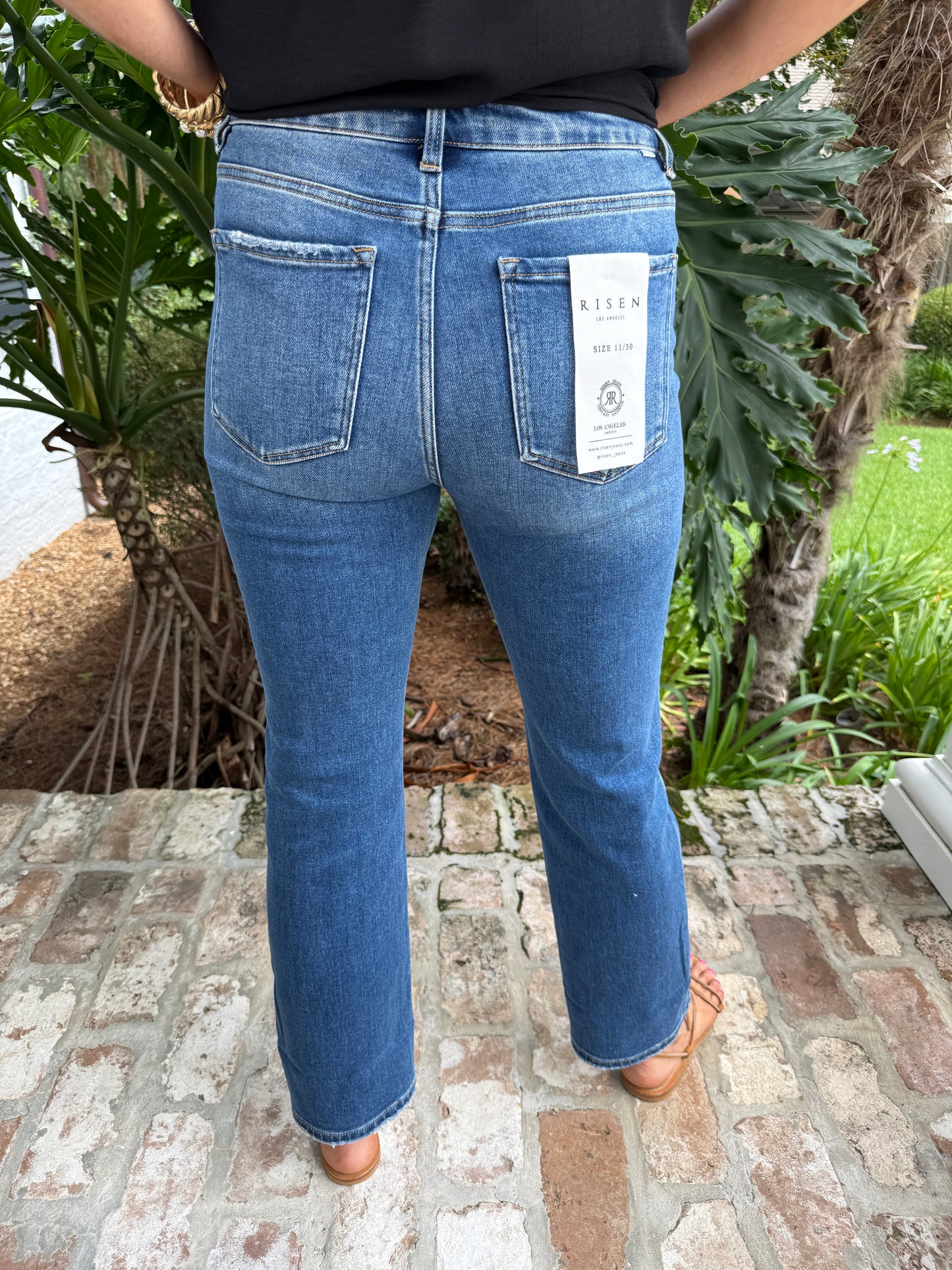 Risen Jeans High Rise Straight Cuffed- Medium Denim