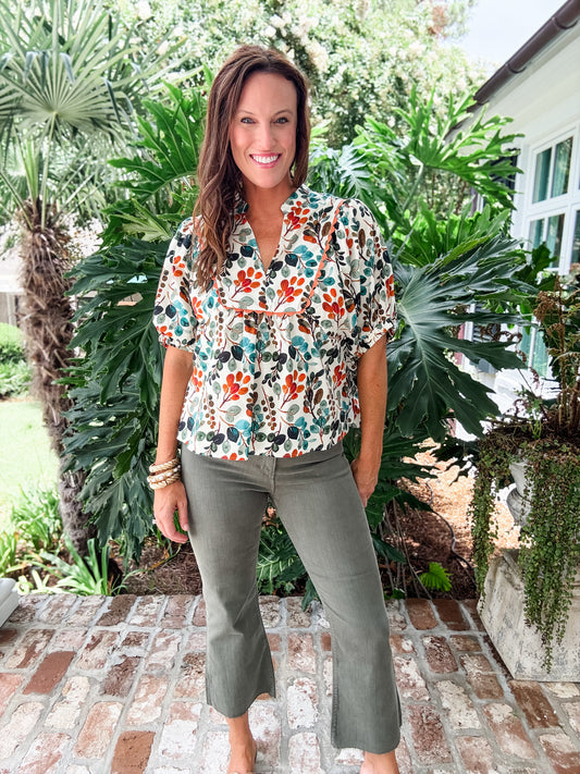 Lawton Ecru Botanical Print Top