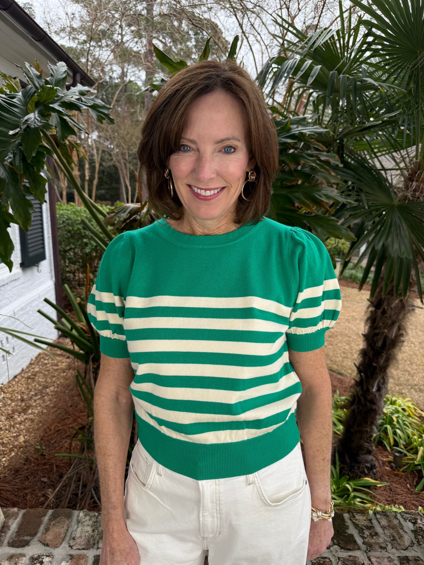 Kacey Green Stipe Knit Pullover Top