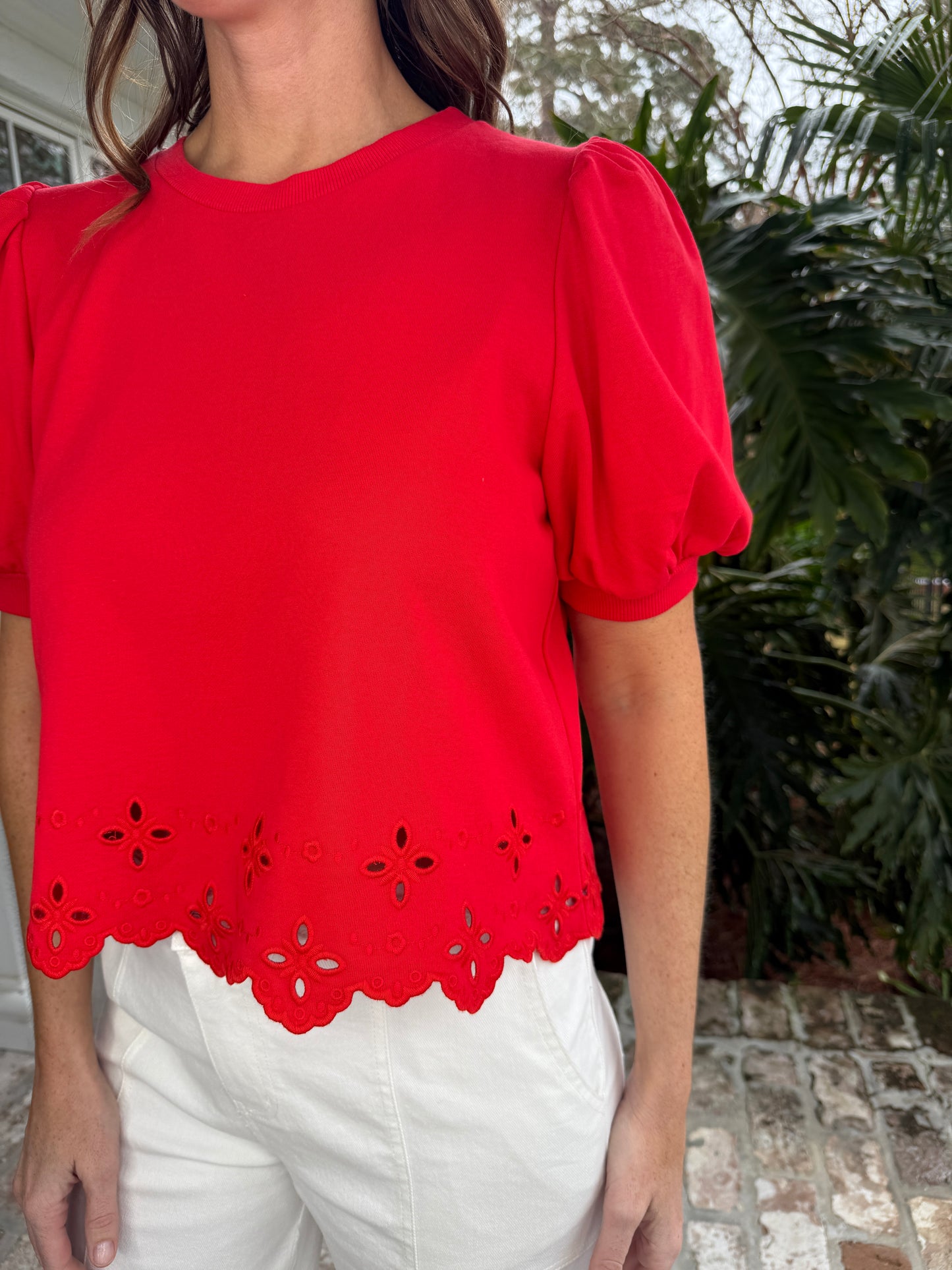 Lovely Red Short Puff Sleeve Top