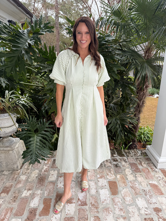 Stand By Me Green Tea Stripe Midi Dress