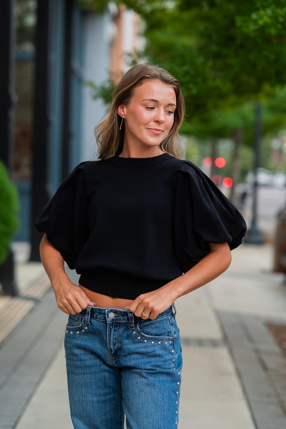 Lea Studded Baggy Jean-Dark Denim