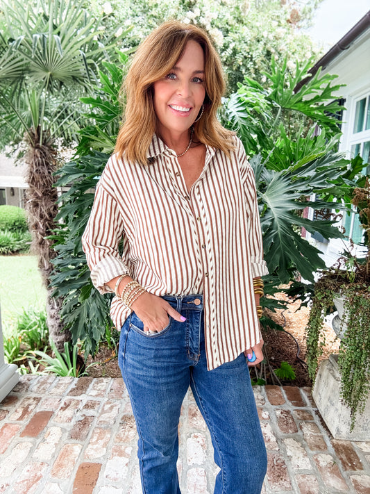 Colette Striped Top- Brown