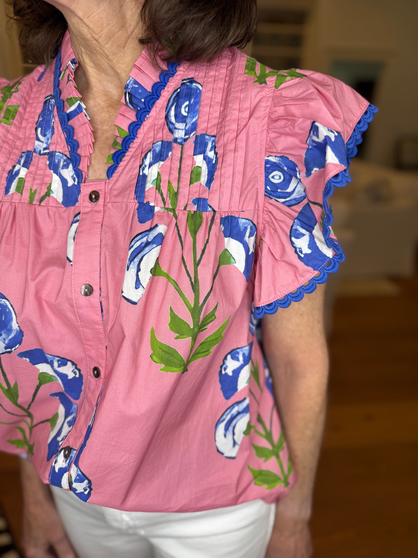 Layla Pink Floral Button Down Top