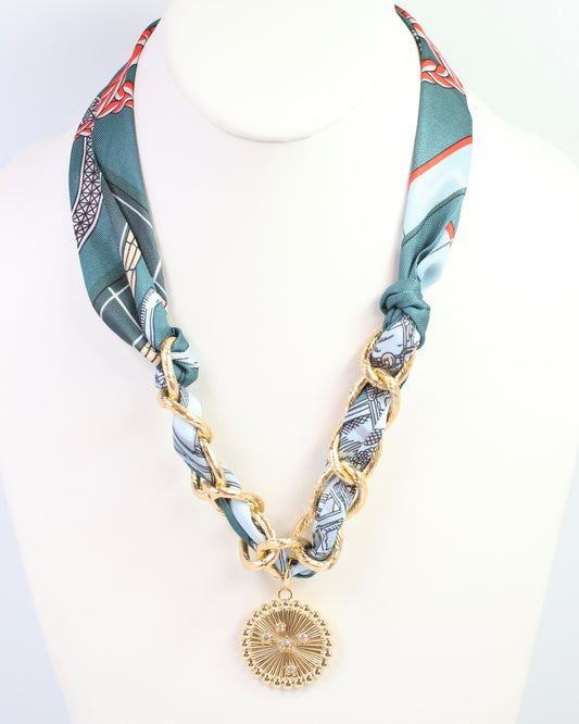 Sarah Scarf Charm Necklace Teal